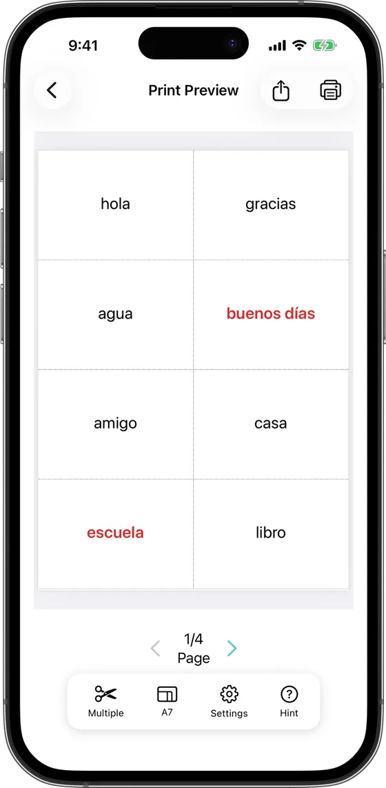 The "Print Preview" screen where colored words keep their color